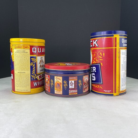 Vintage 80s 90s Quaker Oats Metal Tins Canisters Lot of 3 - Picture 2 of 10